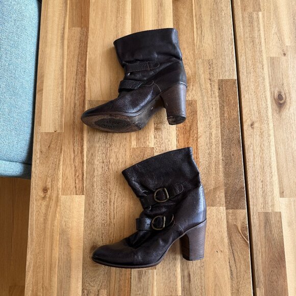 Fiorentini + Baker Brown Leather Buckle Heeled Boots 40.5